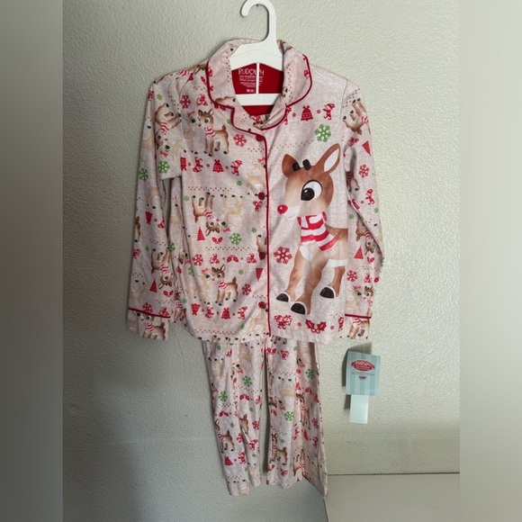 RUDOLPH THE RED NOSE REINDEER kids 2 piece all over print button up pijama set-M - Picture 2 of 9